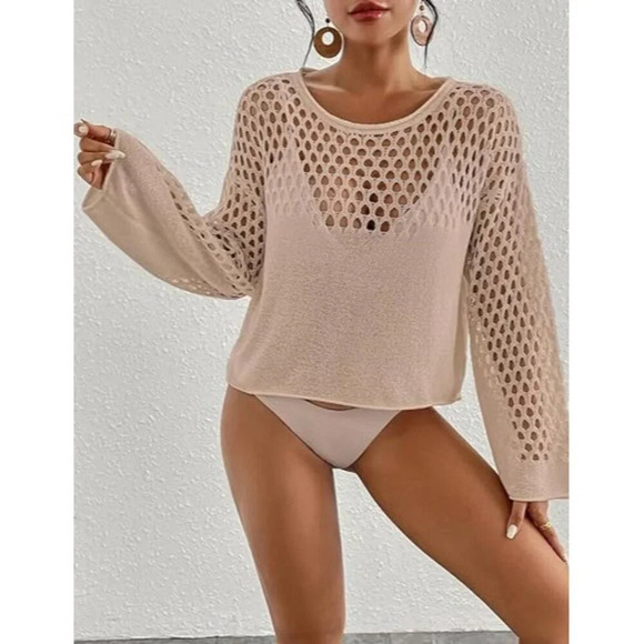 Women Button Down Tunic Apricot Dress V Neck Swimsuit bikini Coverups - Picture 3 of 5